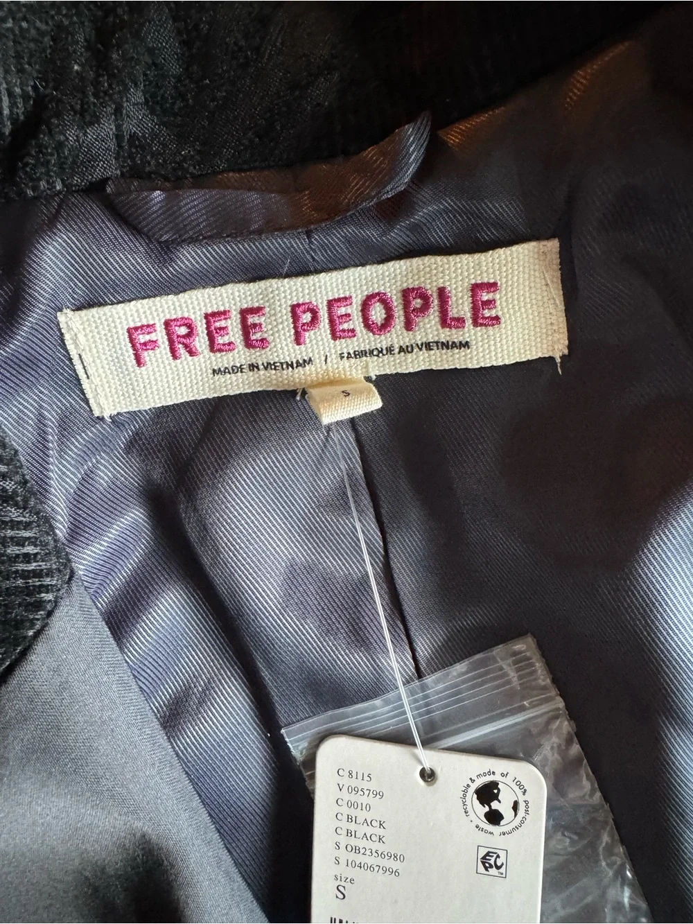 Free People Black Jacquard/Textured Satin-Lapel Blazer - NWT